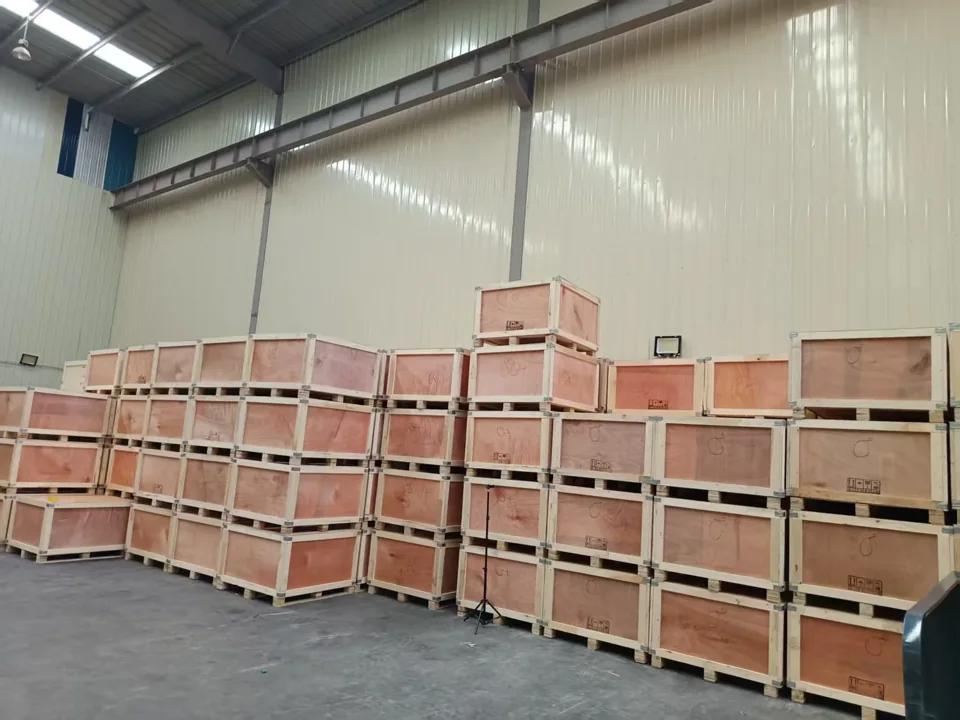 Wooden machinery crates prepared in the workshop