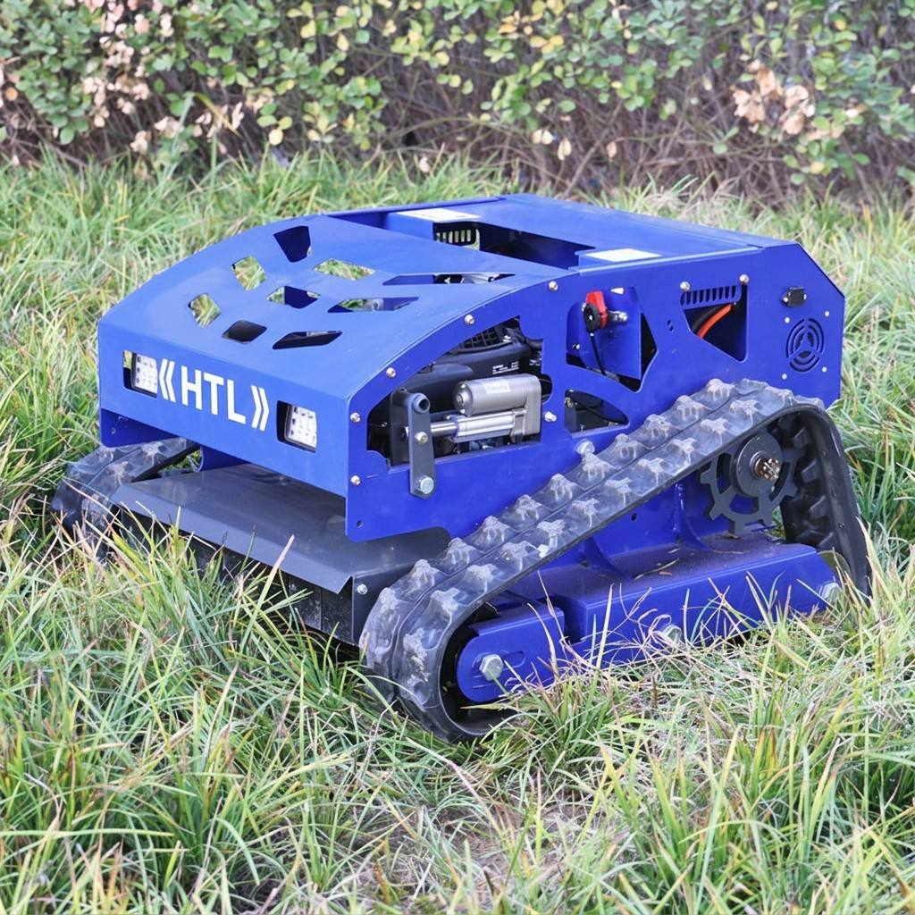 Blue HTL-550H tracked remote-control mower in grass